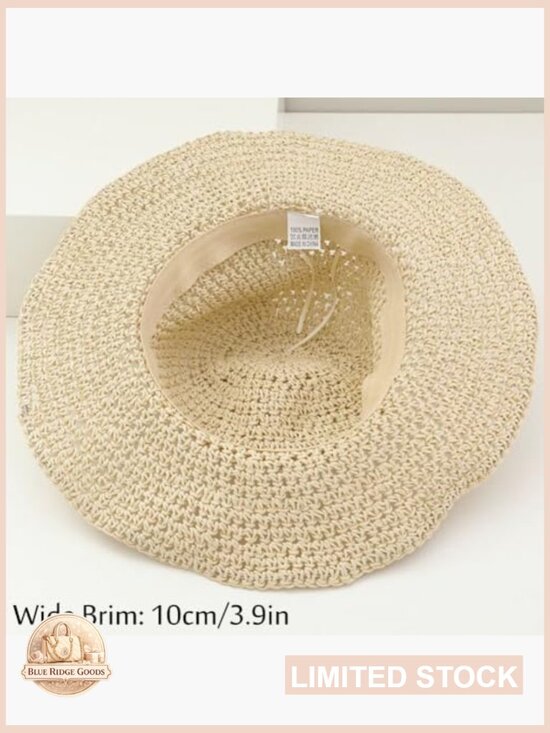 Straw Summer Sun Hat Wide Brim Floppy Bucket Hat Foldable Beach Travel UV main image 4